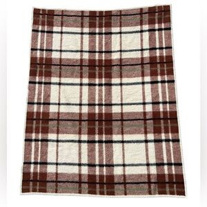 VTG Biederlack Made in USA Plush Plaid Fleece Brown Cabin Camping Blanket 70x55”